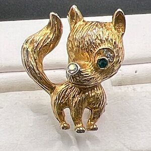 Vintage Gold Fox Brooch with Gem Accents